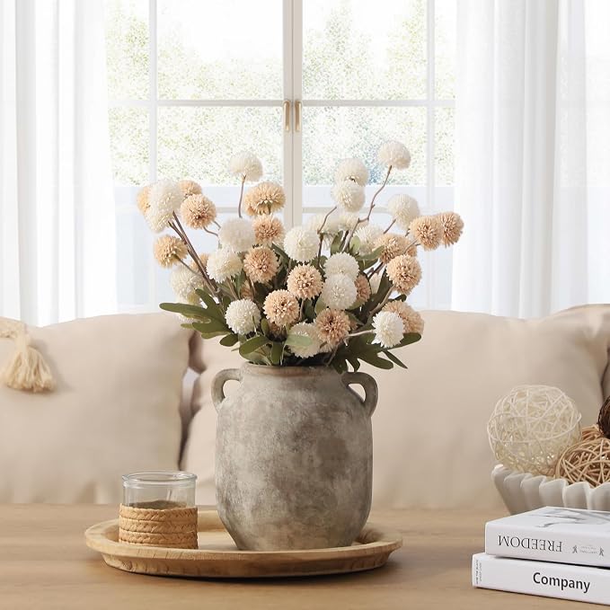 Ceramic Flower Vase Home Decor - Farmhouse Rustic Table Vases with Handle Living Room Decoration Decorative Vintage Pottery for Kitchen Shelf Coffee Dining Bookshelf Fireplace Centerpiece (7.6" Retro)