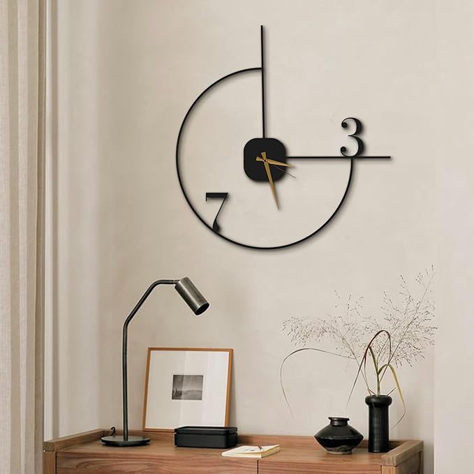 Minimalist Large Wall Clock 24-Inch – Black Metal, Silent Non-Ticking Quartz, Sleek Contemporary Design for Living Room, Entryway, Office