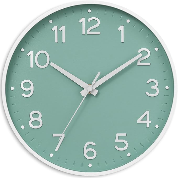 Roymnie Wall Clock Green, Silent Wall Clocks Battery Operated 8 Inch-Modern Non Ticking Analog Clock Decorative for Kitchen Office Bathroom Bedroom(Mint Green)