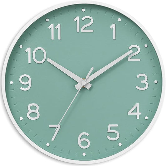 Roymnie Wall Clock Green, Silent Wall Clocks Battery Operated 8 Inch-Modern Non Ticking Analog Clock Decorative for Kitchen Office Bathroom Bedroom(Mint Green)