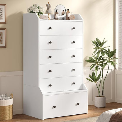 ADORNEVE Tall 6 Drawer Dresser, Dresser for Bedroom Vertical Dressers,White Modern Chest of Drawers,Closet Dressers with Drawers for Living Room, Entryway, Hallway