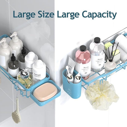 NESOMI Shower Caddy Adhesive Shower Organizer 8-Pack, Rustproof Stainless Steel Bathroom Shelves, Large Capacity No-Drill Rack Storage Accessories with Soap Dish Toothbrush Holder Hooks