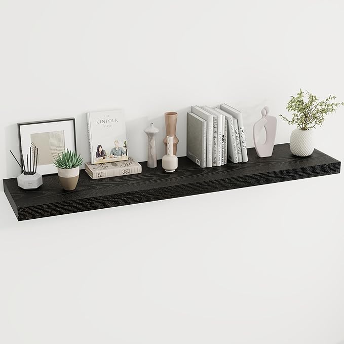 Dreamland 55 Inches Floating Shelves for Wall, 9.8" Deep Long Floating Shelves Set of 1, Large Display & Storage Shelf, Wall Shelf for Bathroom Bedroom Living Room Kitchen Office, Black