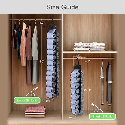 DHSFKBE Legging Organizer Storage, T-Shirt Organizer, Foldable Hanging Closet Organizer, Hanging Clothes Organizer with 16 Roll Compartments for Yoga Clothes, Shirt (Black)