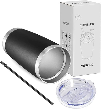 VEGOND 20oz Tumbler with Lid and Straw Stainless Steel Tumbler Cup Vacuum Insulated Double Wall Travel Coffee Mug Powder Coated Coffee Cup(Black 1 Pack)