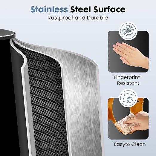 DUMOS Kitchen Double Trash Can, 2x8-Gallon Dual Trash Can with Lid, Stainless Steel Garbage Bin with 2 Removable Inner Buckets, Soft-Close Foot Pedal for Kitchen, Home, Office, Glossy Black