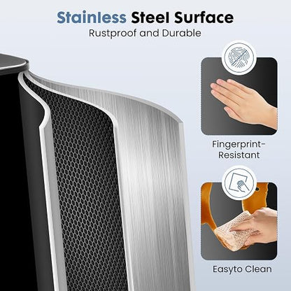 DUMOS Kitchen Double Trash Can, 2x8-Gallon Dual Trash Can with Lid, Stainless Steel Garbage Bin with 2 Removable Inner Buckets, Soft-Close Foot Pedal for Kitchen, Home, Office, Glossy Black