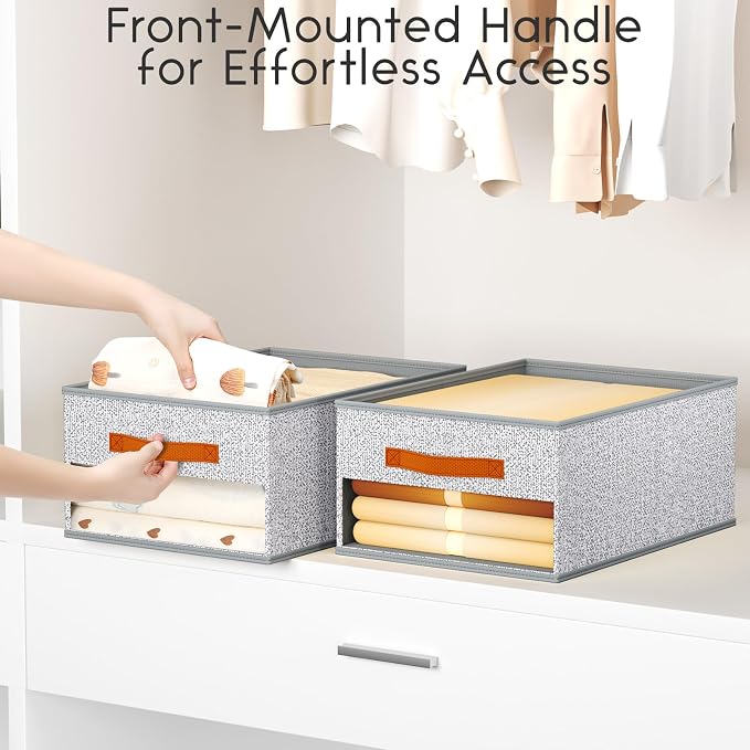 Homsorout Drawer Organizers and Storage - 12 Pack Foldable Pants Organizer with Clear Window & Handles, Fabric Closet Organizer for Clothes, Jeans, Sweaters, Towels, T-shirt, Scarf (Ant Light Gray)