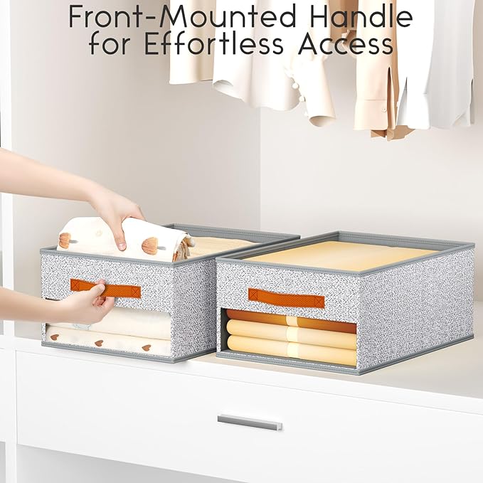 Homsorout Drawer Organizers and Storage - 10 Pack Foldable Pants Organizer with Clear Window & Handles, Fabric Closet Organizer for Clothes, Jeans, Sweaters, Towels, T-shirt, Scarf (Ant Light Gray)