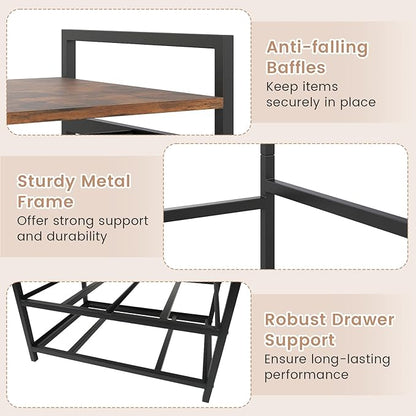 Giantex Clothes Rack with Drawers, Heavy Duty Clothing Garment Rack with Side Hooks and Metal Frame, Industrial Freestanding Clothes Storage Organizer for Entryway, Living Room, Bedroom