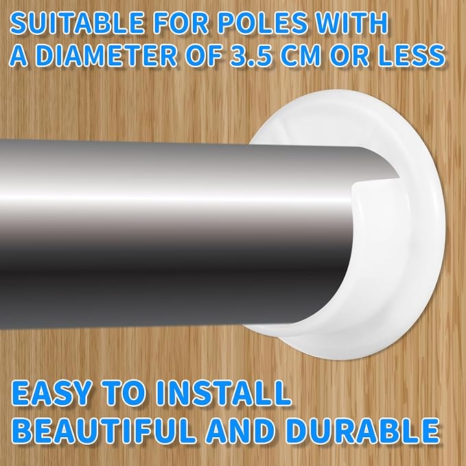 4pcs Closet Rod Holders, Plastic Tension Pole Bar Sockets for 1-3/8" Heavy Duty Wardrobe Tube Rail Support Bracket with Screws Fittings for Home Bathroom Shower Curtain Clothing Store (White)