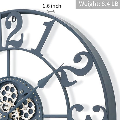 29 Inch Large Wall Clocks for Living Room Decor with Moving Gears,Large Wall Clock Industrial Steampunk,Oversized Metal Analog Wall Clocks for Farmhouse Home Battery Operated