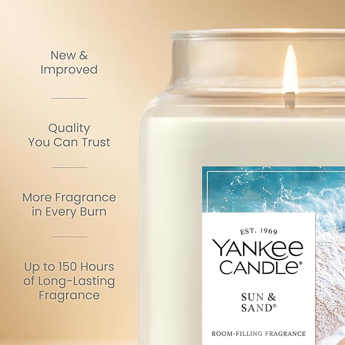 Yankee Candle Sun & Sand, Scented Candle, 22oz Large Jar with up to 150 Hour Burn Time, Giftable