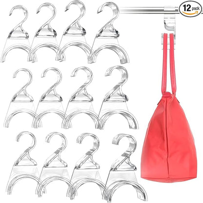 Wiosi Premium Clear Purse Hanger Closet Set of 12 - Durable Acrylic Organizers and Storage Bag Hanger for Luxury Closet - Purse Hanger Holder for Handbags Premium Backpack Purse Hooks