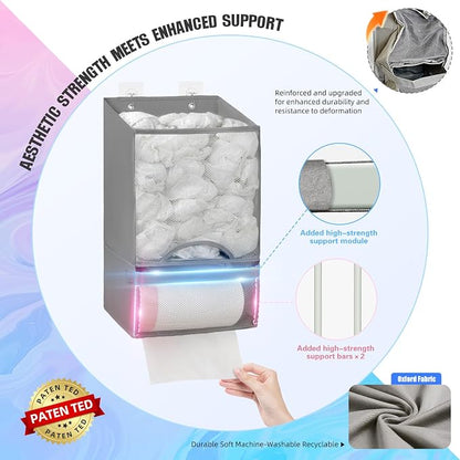 HOUSE AGAIN Bag Holder- Extra Large Plastic Bag Saver Dispenser, Wall Mount Organizer for Grocery Trash Roll,Oxford Machine Washable-Daily Storage Solution for Home Kitchen/Bathroom/Laundry/Deep Grey