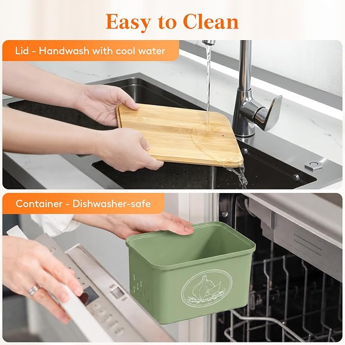 Lifewit Onion and Potato Storage Bin with Aerating Holes and Lid, Stackable Garlic Keeper, Plastic Vegetable Container Box for Kitchen, Green, Set of 3