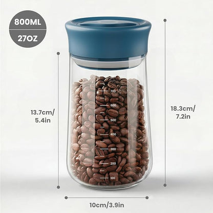 LAKUMIQI Overnight Oats Containers with Lids, 27oz Glass Jars with Airtight Lids, One-Hand 90° Twist-Off Wide Mouth Food Storage for Coffee Bean, Chia Pudding, Meal Prep, Pantry, Blue