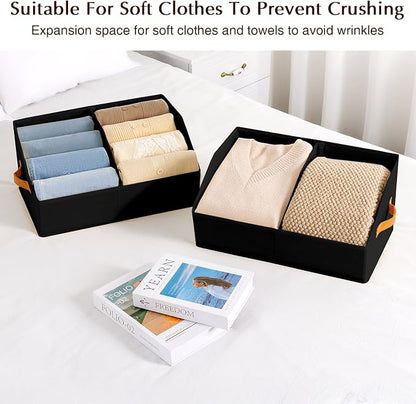 Homsorout Closet Organizers and Storage Bins - 4 Pack Collapsible Divided Trapezoidal Cube Storage Bins Baskets with Orange Handlefor Organizing Clothes Blankets, Toys, Books, Towels(Black)