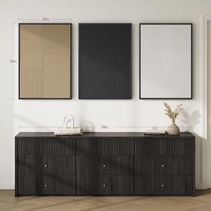 Framed 3D Textured Black and White Abstract Wall Art for Living Room, Large 3 Piece Boho Modern Artworks, Minimalist Brown Geometric Sandstone Prints for Entryway Hallway Office Wall Decor, 24x36 In
