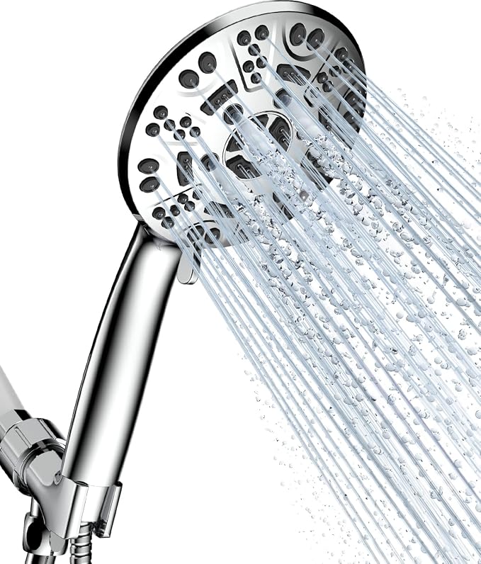 Cobbe 8-Setting Handheld Shower Head Bathroom Showerhead Set - Detachable Shower Heads with 5ft Stainless Steel Hose and Brass Swivel Bracket (Chrome)