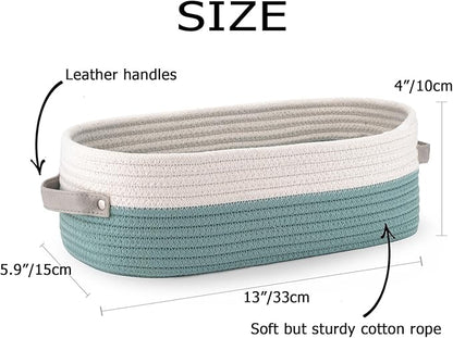 Cotton Rope Woven Toilet Paper Baskets for Organizing Decorative for Boho Decor Small Storage Gift 13"x5.9"x4" Mint Green