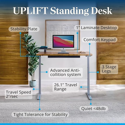 UPLIFTDESK V3 2-Leg Maple Laminate Wood Standing Desk – Adjustable Height, Advanced 1-Touch Memory Keypad, Under Desk Cable Management, Wire Grommets & Rocker Board (Black C-Frame, 72 x 30 inch)