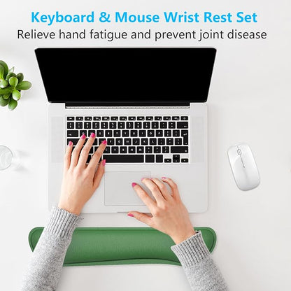 Dapesuom Enlarge Keyboard Wrist Rest, Memory Foam Keyboard Wrist Cushion for Computer Desk Mats Support, Typing Pain Relief Ergonomic Mouse Pad Rests with Non-Slip Base for Gaming Laptop, Forest Green