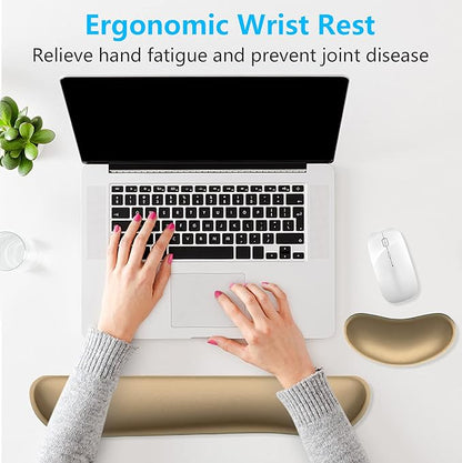 Dapesuom Enlarge Keyboard Wrist Rest, Memory Foam Wrist Cushion for Desk Mats Support, Cute Typing Pain Relief Keyboard Mouse Pad Rests Set with Non-Slip Base for Gaming Laptop Office, Leather Brown