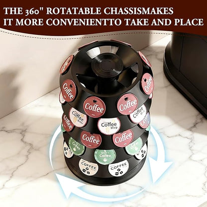 CEHNCEH K Cup Holder: Coffee Pod Carousel Organizer, Compatible with 40 Keurig K-Cup Pods, Spins 360-Degrees - Lazy Susan Platform, Home or Office Kitchen Counter Organize (New Model Black)