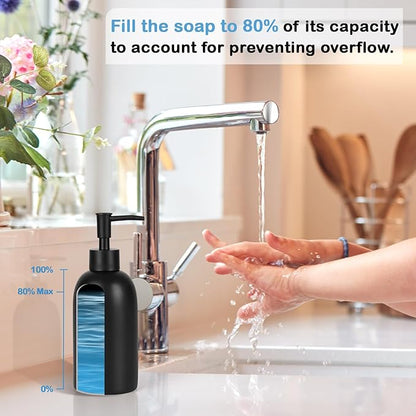 Natheeph 14OZ Ceramic Soap Dispenser Ceramic Soap Pump Dispenser Can Fill Liquid for Bathroom/Kitchen (2PC Black)