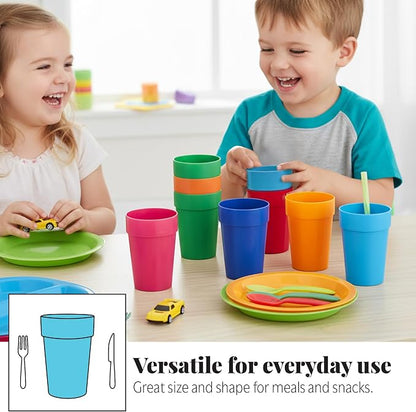 US Acrylic Spectrum Unbreakable Plastic 10 ounce Stackable Juice Tumblers in 8 Assorted Colors | Set of 16 Kids Drinking Cups | Reusable, BPA-free, Made in the USA, Top-rack Dishwasher Safe