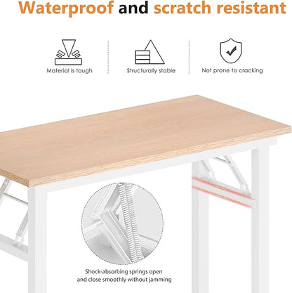 DlandHome Folding Desk Small Desk 31.5 inches Computer Desk for Home Office Folding Table Writing Table for Small Spaces No Assembly Required Pink Oak & White Frame