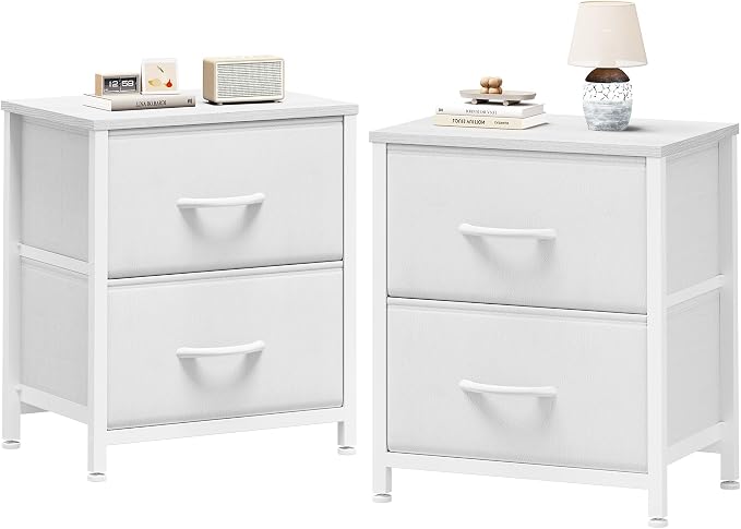 Sweetcrispy Nightstand Set of 2 with 2 Storage Drawers, 20" Height Small Bed Side Furniture End Table, Wooden Top Fabric Cabinet Kids Mini Dresser for Bedroom, Closet, Entryway, College Dorm