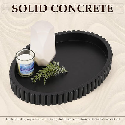 Oval Tray for Coffee Table Decor, 13" Concrete Tray, Table Centerpieces Decorative Trays for Home Decor, Modern Decorative Trays for Coffee Tables, Centerpiece Trays, Black