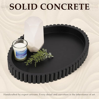 Oval Tray for Coffee Table Decor, 15" Concrete Tray, Table Centerpieces Decorative Trays for Home Decor, Modern Decorative Trays for Coffee Tables, Centerpiece Trays, Black