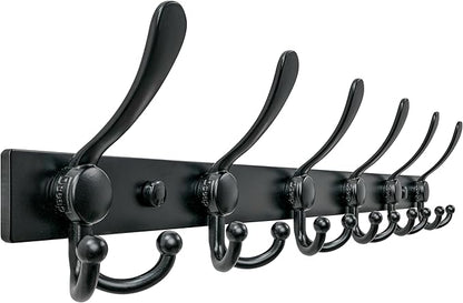 Dseap Coat Rack Wall Mount 2.0 Pro: 24” Long, 3X Tougher, Heavy Duty Stainless Steel Wall Coat Hanger with 6 Tri Hooks for Clothes Jackets Hats Entryway Closet, Black