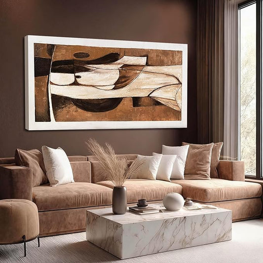 LEVERUP Large Abstract Canvas Wall Art Brown and Gold Wall Printings Pictures Modern Wall Decor for Bedroom Office Hotel 29×58 Inch Ready to Hang