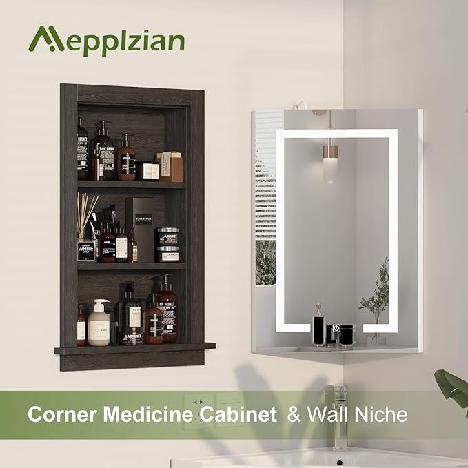 Recessed Medicine Cabinet,14x24 in Wall Bathroom Cabinet with Storage,Bathroom Niche for Shower Wall for Bedroom/Hallway,Black Shower Wall Niche Insert for Drywall,MDF