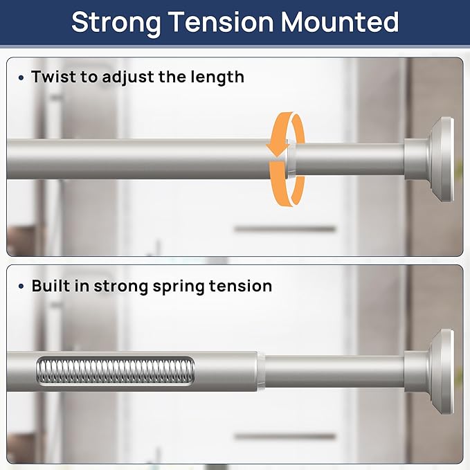 ENJOYBASICS Shower Curtain Rod 30 to 88 Inches, Stainless Steel Adjustable Spring Tension Rods No Drill for Bathroom, Closet, Window, Room Divider, Never Rust, Non Slip, Nickel