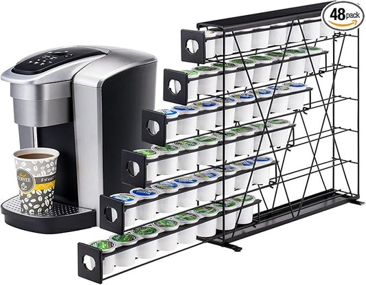 K Cup Holders for 6 Tier, 48 Pods K Cup Storage, Coffee Pod Holder for Countertop, K Cup Organizer Coffee Bar Accessories Black Metal