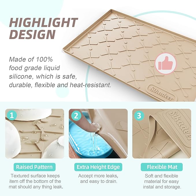 SIKADEER 37" x 22" Under Sink Mat Waterproof, Silicone Mat Kitchen Drawer Shelf and Cabinet Liner, Sink Protector for Kitchen Organizers and Storage, Boot Tray Pet Food Mats