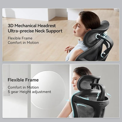 SIHOO Doro C300 Pro Ergonomic Office Chair with Ultra-Soft 6D Armrests, Dynamic Lumbar Support, Seat Depth Adjustment, Adjustable Backrest, Big and Tall Desk Chair for Home Office (Black)