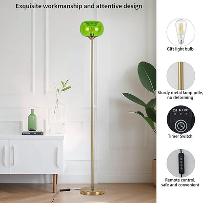MAYNA Living Room Floor Lamp, Modern Standing Lamp with Green Bubble Shade, 67 Inch Tall Lamp for Bedroom, Study, Office (Includes 2700K Bulb) (Gold and Green)