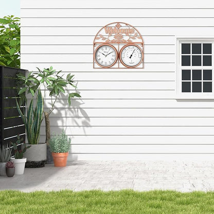 17Inch Large Outdoor Clock,Waterproof Wall Clock with Thermometer,Weatherproof Non-Ticking Quartz Battery Operated Decor Clock for Patio,Garden,Pool,Porch,House Warming Gifts