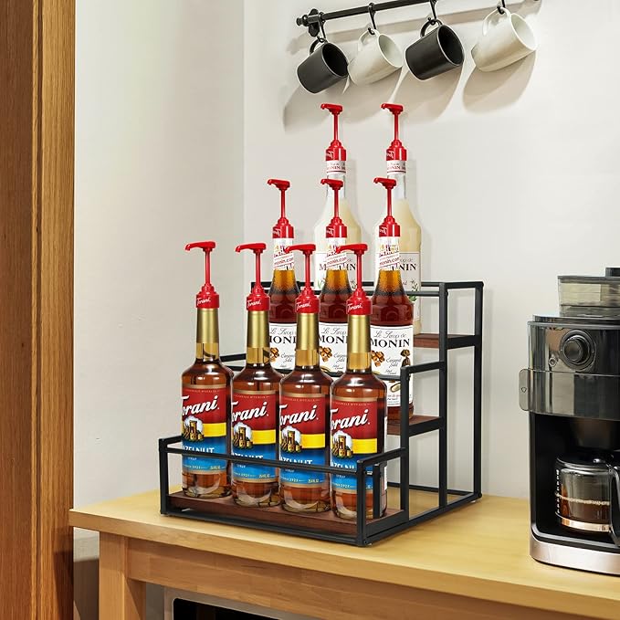 THYGIFTREE Coffee Syrup Rack Organizer 3-Tier 12 Syrup Bottles Holder Stand for Coffee Bar Station Storage Shelves for Syrup, Wine, Dressing for Kitchen Countertop