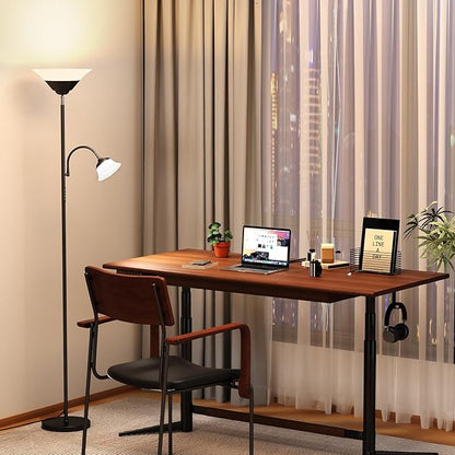2-in-1 Torchiere Floor Lamp, 34W Super Bright LED Standing Lamp with Remote & Touch Control, 72" Dimmable Adjustable Corner Reading Lamp for Living Room, Bedroom, Office, Black