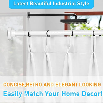 MEXAU White Tension Curtain Rod 40-113 Inch Long Tension Rod 1.26" Spring Tension Curtain Rod Adjustable Curtain Rods No Drilling Tension Shower Rod Curtain Tension Rod for Bathroom Windows Doorways