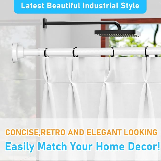 MEXAU White Tension Curtain Rod 40-148 Inch Long Tension Rod 1.26" Spring Tension Curtain Rod Adjustable Curtain Rods No Drilling Tension Shower Rod Curtain Tension Rod for Bathroom Windows Doorways