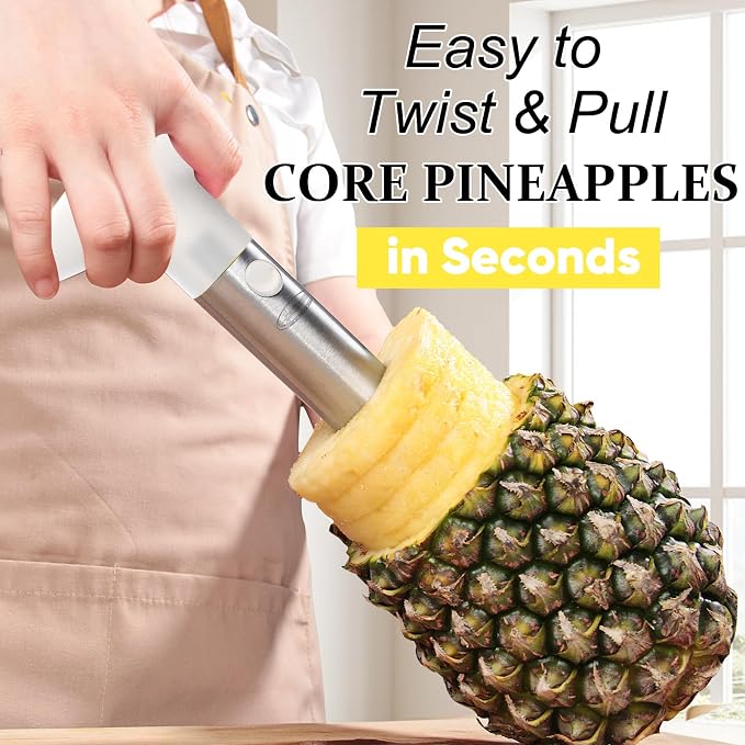Pineapple Corer, [Upgraded, Reinforced, Thicker Blade] Newness Premium Pineapple Corer Remover, Stainless Steel Pineapple Core Tool for Home & Kitchen with Sharp Blade for Diced Fruit Ring (Clear)