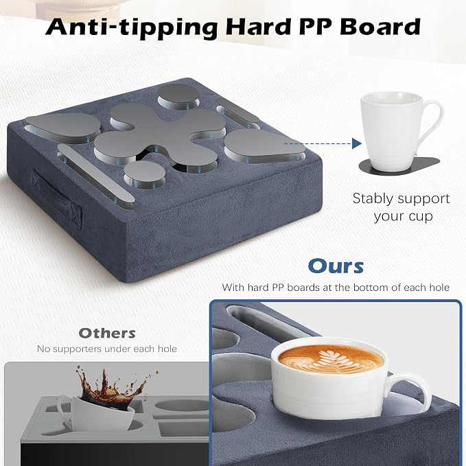 MoKo Couch Cup Holder Pillow, Sofa Bed Cup Holder for Drinks, 7 Slot Tray Couch Drink Holder, Couch Caddy for Remote, Snacks, Drinks, Tablet, Cup Holder for Couch, Bed, Rv, Tv, Car, Man Cave, Boat